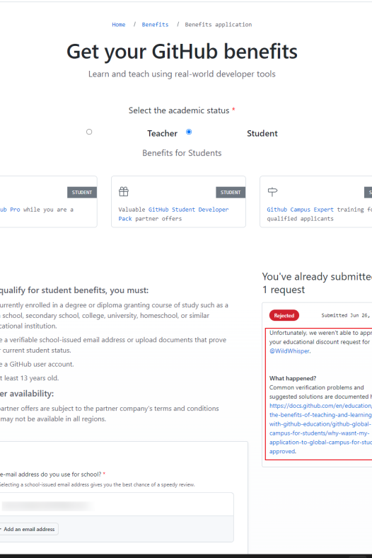 GitHub Copilot学生包提交学生资料认证提示Common verification problems and suggested solutions are documented here